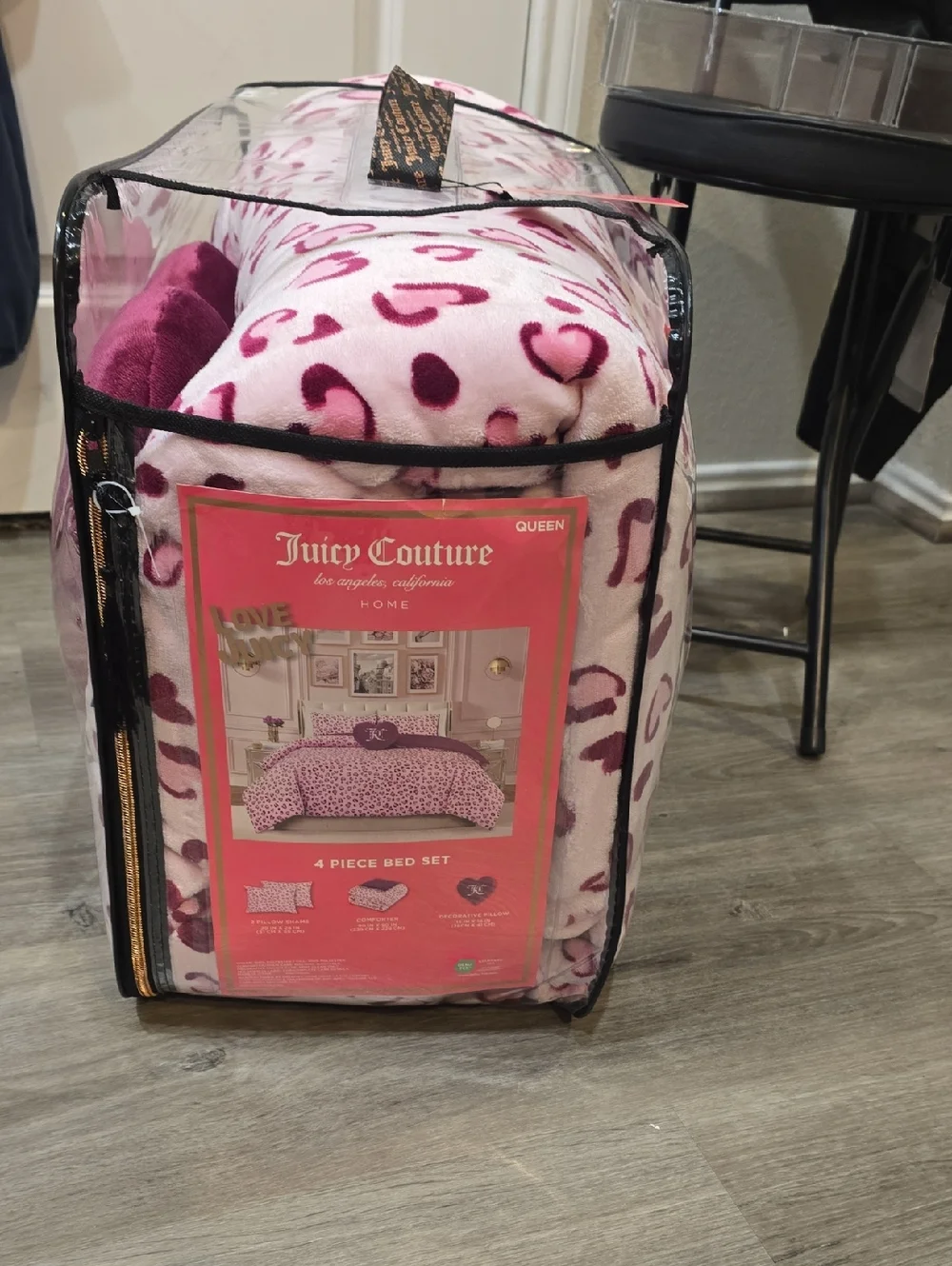 Juicy Couture Home Plush Leopord Hearts Comforter Set- Queen